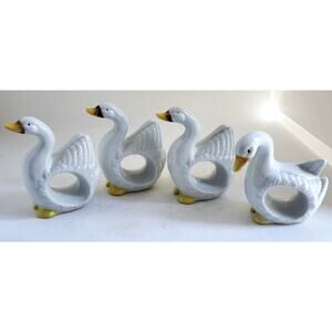 Napkin Rings/Holders-Swans-Porcelain-White-4 in high-Set of 4